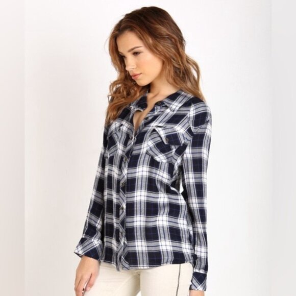 Anthropologie Women's Button Down Shirt Ash and Ember Plaid Flannel Size XS - Picture 5 of 15